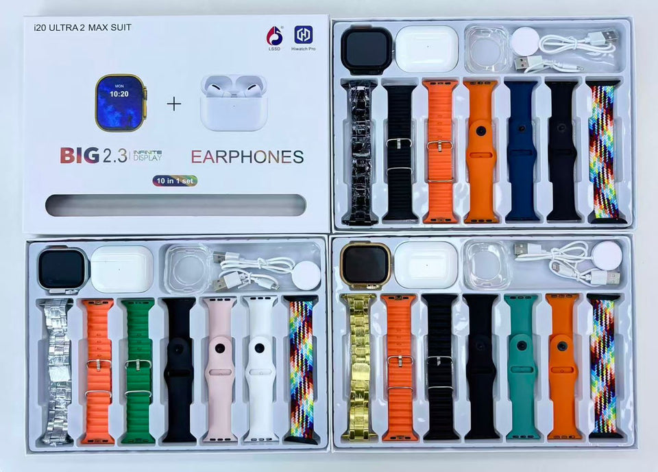 i20 Ultra Smart Watch with Airpods For Men, Women & Kids, 7 in 1 Combo Ultra Smart Watch with 7 Multi Color Strap