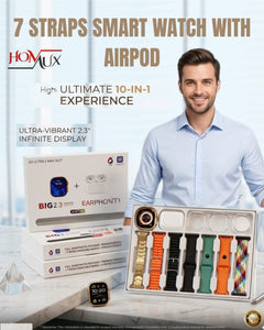 i20 Ultra Smart Watch with Airpods For Men, Women & Kids, 7 in 1 Combo Ultra Smart Watch with 7 Multi Color Strap
